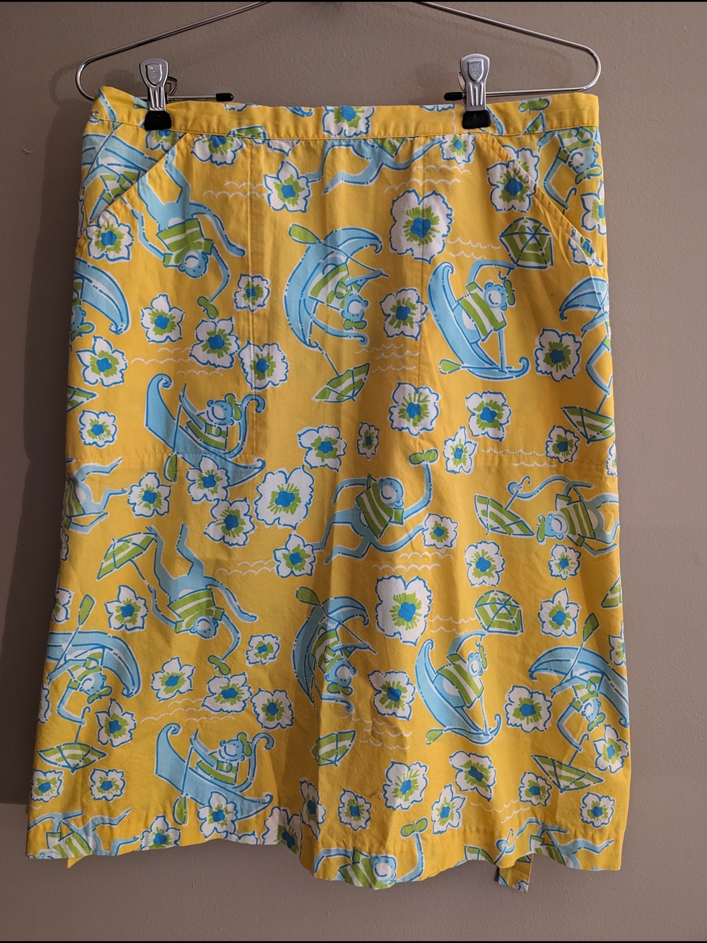 Vintage Lilly Pulitzer Yellow Floral & Canoe Print Wrap Around Skirt